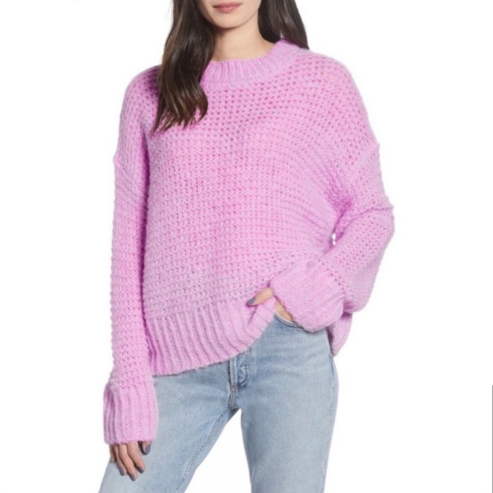 NWT Chelsea28 Crewneck Open Knit Sweater Pink Purple XS